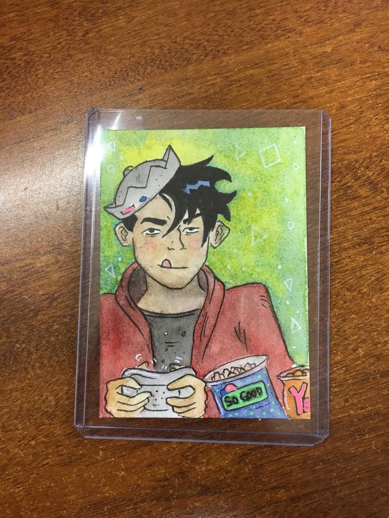 2.5 x 3.5 Ink and Watercolor ATC Sketchcard Jug Fan Art Dirtbag Gamer