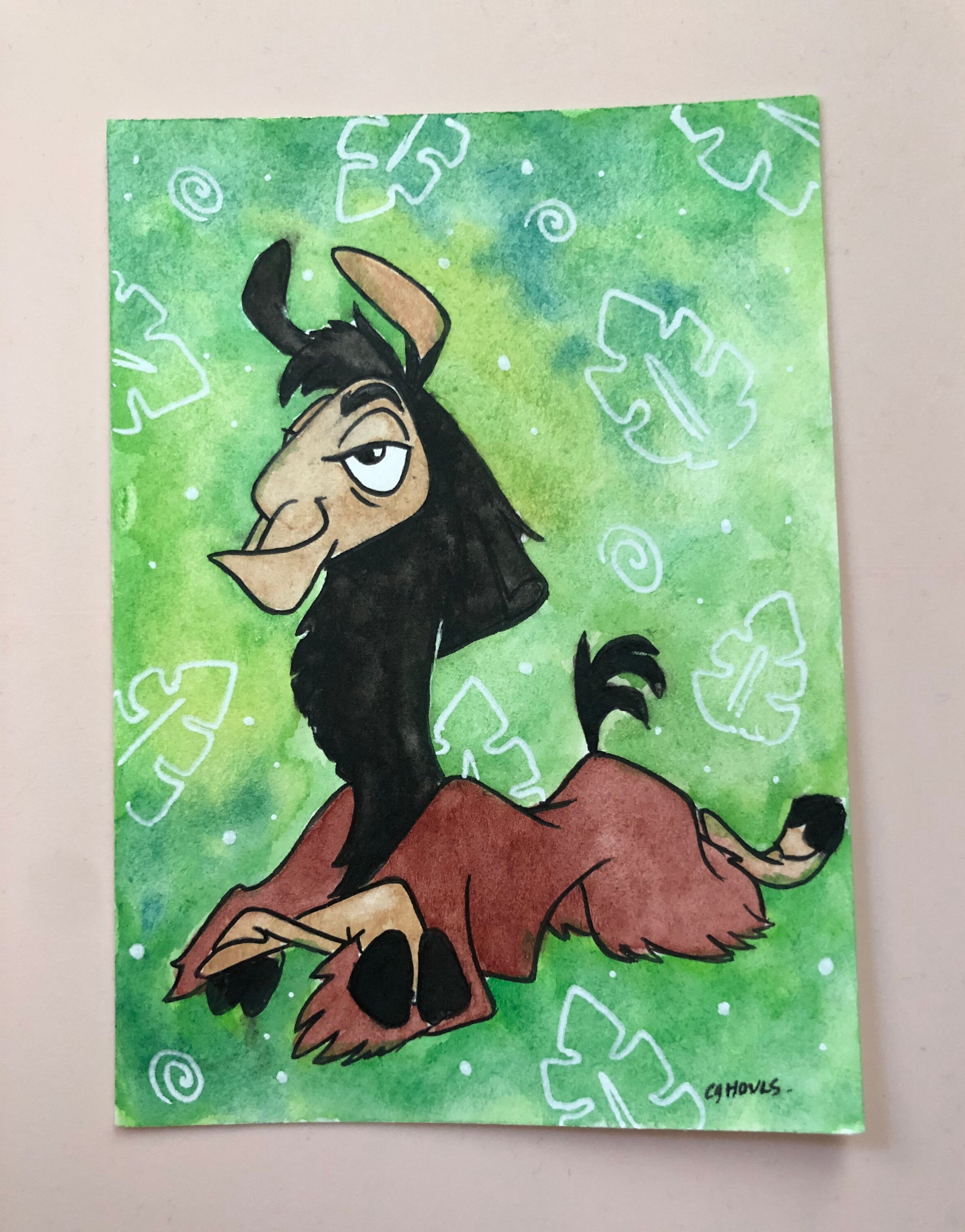 Devilish Llama Kuzco 3.5 X 5 Ink And Watercolor Fan Art | Etsy