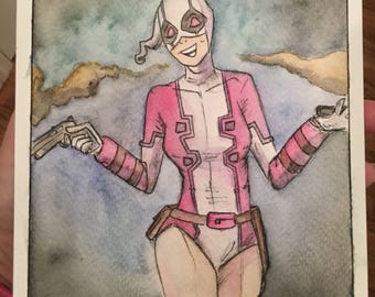 Gwen Fan Art - 6" x 6" Ink and Watercolor Painting