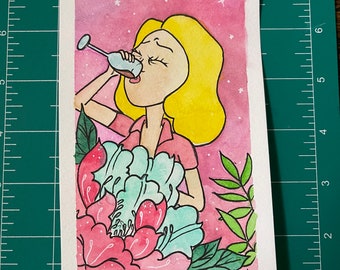 Mom Juice - 4” x 6” Ink and Watercolor Painting - Beth Smith Fan Art