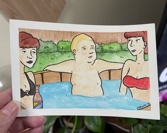 Salute to Summer - 4” x 6” Ink and Watercolor Bobby Hill Fan Art / Painting