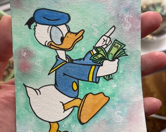 Major Bag Alert - 3.5” x 5” Ink and Watercolor Painting / Donald Fan Art