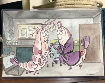 Shrimp Ricks - 6” x 9” Ink and Watercolor Painting / Rick and Morty Fan Art