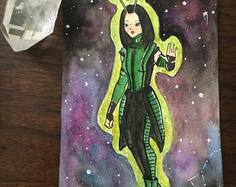 I'm Ugly - 4 x 6 Original Ink and Watercolor Painting / Mantis Fan Art