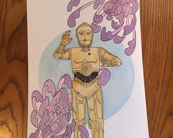 Stay Golden - 6 x 9 Ink and Watercolor Painting