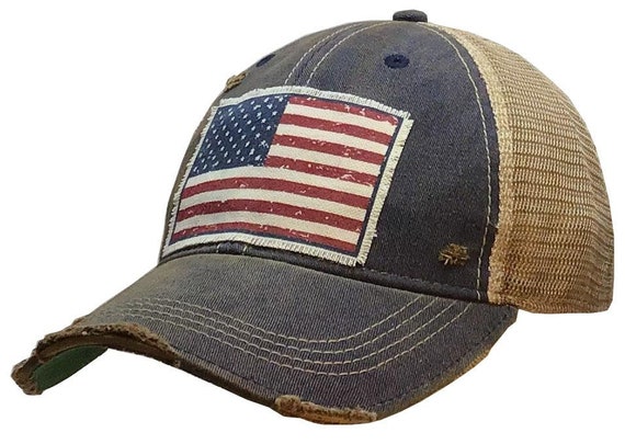 American Flag USA Vintage Distressed Trucker Cap | Men's Trucker Cap | Flag  | Mesh Cap Patch Hat | Women's Cap | American Pride | Patriotic