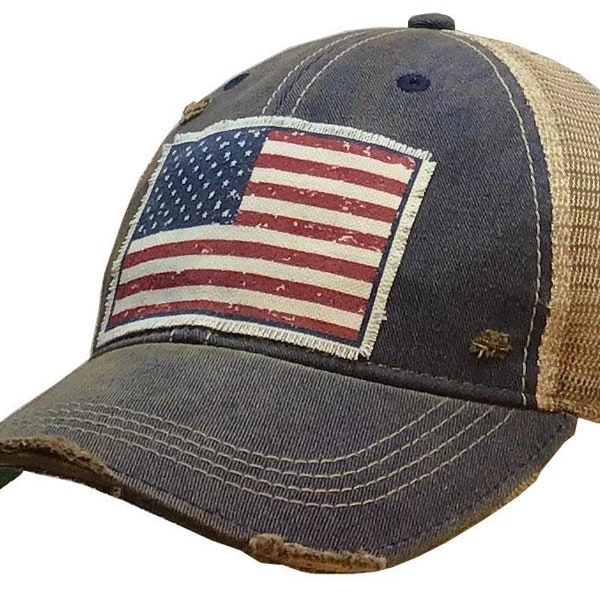 American Flag USA Vintage Distressed Trucker Cap | Men's Trucker Cap | Flag | Mesh Cap Patch Hat | Women's Cap | American Pride | Patriotic