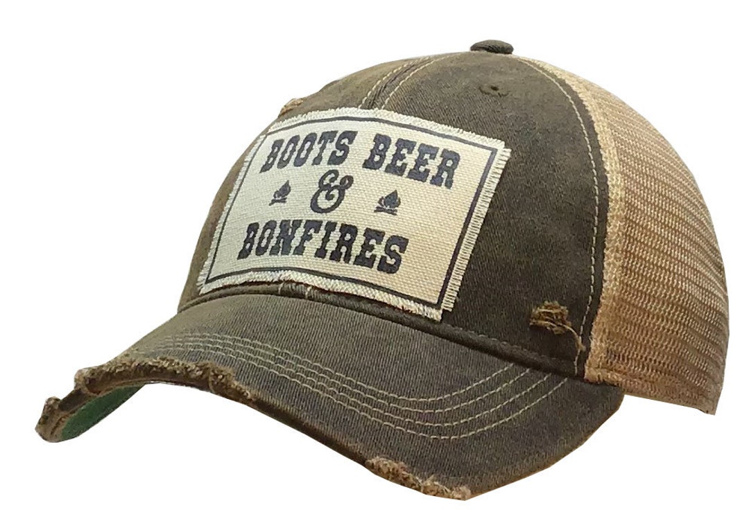 Boots Beer & Bonfires Distressed Trucker Cap Men's Trucker Cap Mesh Hat ...
