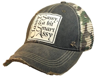 Classy Sassy & a Bit Smart Assy Distressed Trucker Cap | Mom's Trucker | Women's Baseball | Mesh | Sarcasm | TOP SELLER | Girlfriends | Sass