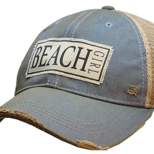 Beach Girl Distressed Trucker Hat | Women&#39;s Trucker Cap | Baseball Hat | Beach | Mesh Hat | Patch Hat | BEST SELLER | Gift For Her
