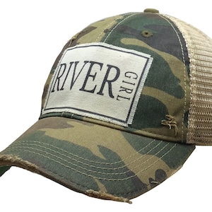 River Girl Distressed Trucker Cap | Women&#39;s Trucker Cap | River Life | Beach | Mesh | Patch Hat | Girls Weekend | BEST SELLER | Gift