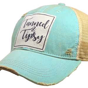 Tanned & Tipsy Distressed Trucker Hat | Women&#39;s Trucker | I&#39;ll Bring The | Besties | Girlfriends | Girls Weekend | Beach Life | Drinking