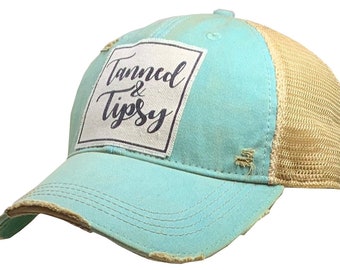 Tanned & Tipsy Distressed Trucker Hat | Women's Trucker | I'll Bring The | Besties | Girlfriends | Girls Weekend | Beach Life | Drinking