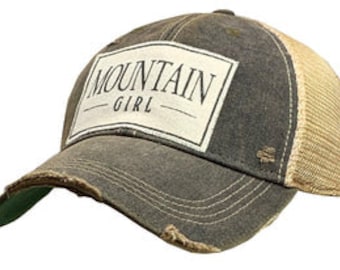 Mountain Girl Distressed Trucker Cap | Moms Trucker Cap | Women's Baseball Hat | Mesh | Patch Hat | Moms | Mountain Life | Gift for Her