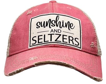 Sunshine And Seltzers Distressed Trucker Cap | Women's Trucker Cap | Baseball Hat | Beach | Patch Hat | Sassy | Sarcasm | BEST SELLER