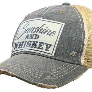 Sunshine & Whiskey Distressed Trucker Cap | Drinking Hat | Baseball Hat | Guys Weekend | Patch Hat | Unisex | Sarcasm | Girls Weekend