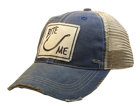 Bite Me Distressed Trucker Cap Men's Trucker Cap Mesh Hat Patch Hat Fishing Hat  for Fishing Fisherman Sarcasm Father GIFT 