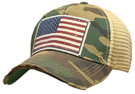 American Flag USA Vintage Distressed Trucker Cap | Men display picture 1