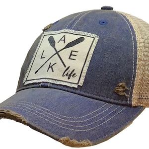 Lake Life Distressed Trucker Cap | Women&#39;s Trucker Cap | Lake Life | Beach | Mesh | Patch Hat | Girls Weekend | BEST SELLER | Gift For Her