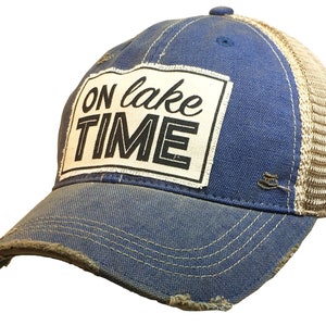 On Lake Time Distressed Trucker Cap | Women&#39;s Trucker Cap | Lake Life | Beach | Mesh | Patch Hat | Girls Weekend | BEST SELLER | Gift