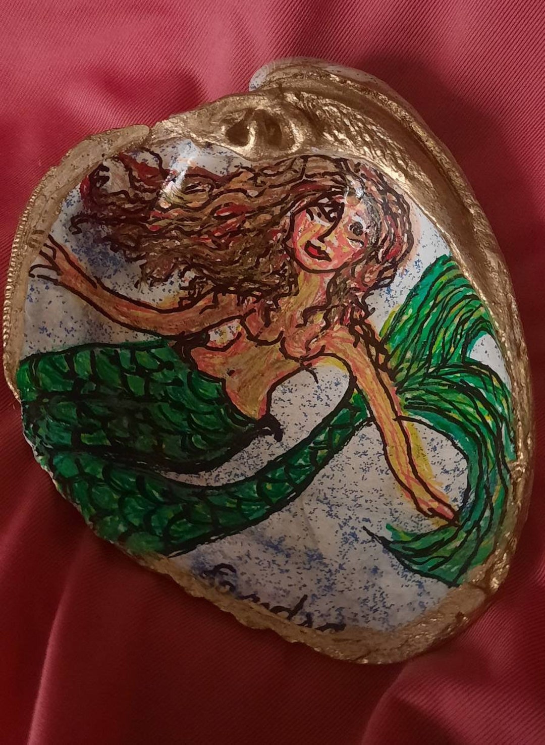 Clam Shell Art Hand Painted Swimming Mermaid Clam Shell Hand Etsy