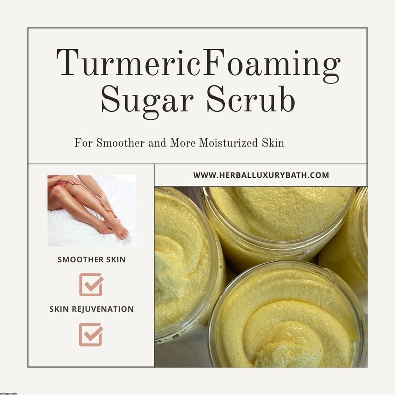 Wholesale Turmeric Foaming Sugar Scrub. 1 gallon. Christmas gifts, gift baskets, salons and spas. Private label. Handmade in the USA bild 7