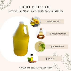 Half gallon Wholesale Light Body Oil. Bottle, label and resell as your own. wedding, bridal, baby shower, gift baskets.