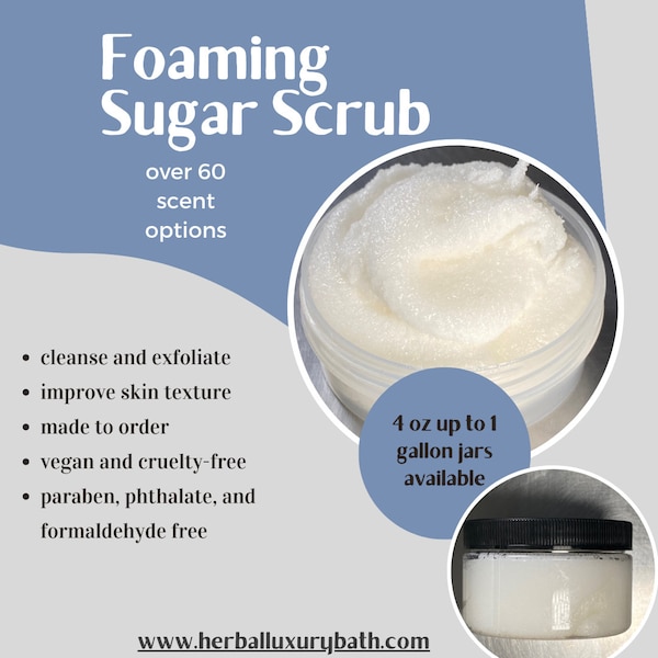 Half Gallon Foaming Scrub.  Wholesale Foaming Sugar Scrub. Wedding, bridal, baby shower gifts. Gift baskets. waxing scrub,