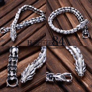 Mens Sterling Silver Bracelet, Dragon Chain Bracelet, Bracelet for Man ...