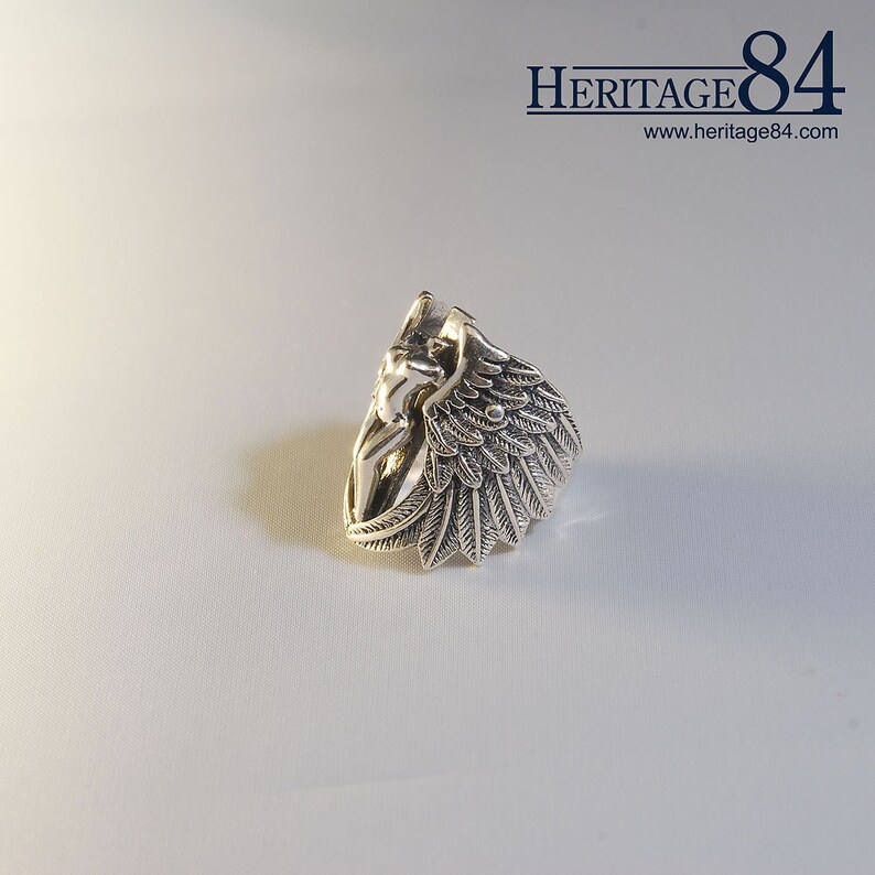 Men's Silver Ring Angel Wing Shield Ring Knuckle Long Etsy