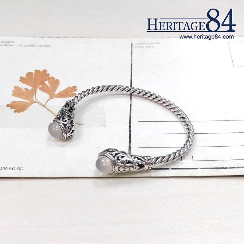 retro bracelet for woman gift for woman Sterling silver bracelet oriental silver bangle birthday gift for friend with natural stone