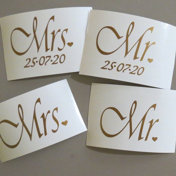 set of Mr and Mrs Decals, Wine Glass Decals , Mr and Mrs  Champagne Decal