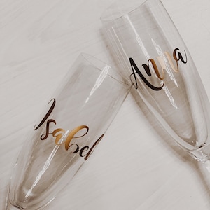 CUSTOM NAME decal for champagne glass,  wine glass , acrylic, plastic glasses.