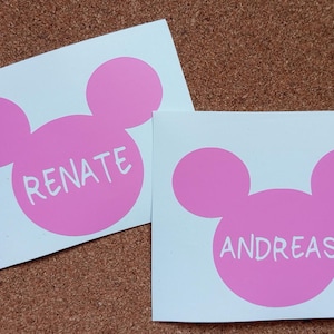set of 2  peronalized Mickey Mouse Vinyl Decals. Disney Party stickers.
