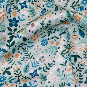 Mint Ditsy Floral Scuba Jersey Fabric – Small Summer Floral on Green – 2 way Stretch Polyester Dress Fabric by the Metre for Sewing & Crafts