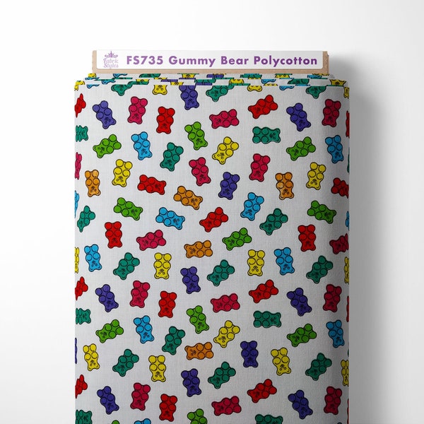 Gummy Bears Polycotton Fabric Design Kids Craft Quilting 43" Wide Fabric By The Metre FS735