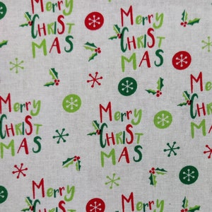 Merry Christmas Print Polycotton Fabric Design Craft Quilting 43" Wide Fabric By The Metre