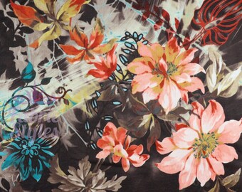 Floral Jersey Knitwear Fabric | Brown Flower Print Loungewear Fabric Stretchy Fabric | Sold Per Metre (FS971)