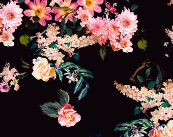 FS378 Blush Lisianthus Floral Flower Print High Quality Jersey Scuba Fabric