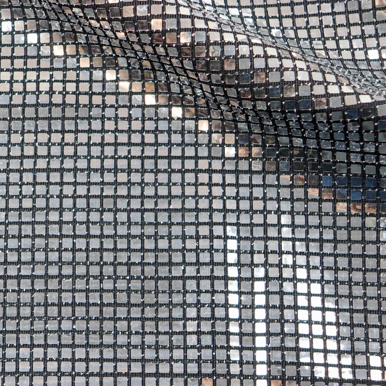 Silver Holographic Square Sequin Stretch Lurex Fabric, Mirror Ball Fabric, Disco Fabric, Dance Costume Fabric, Festival Fabric image 5