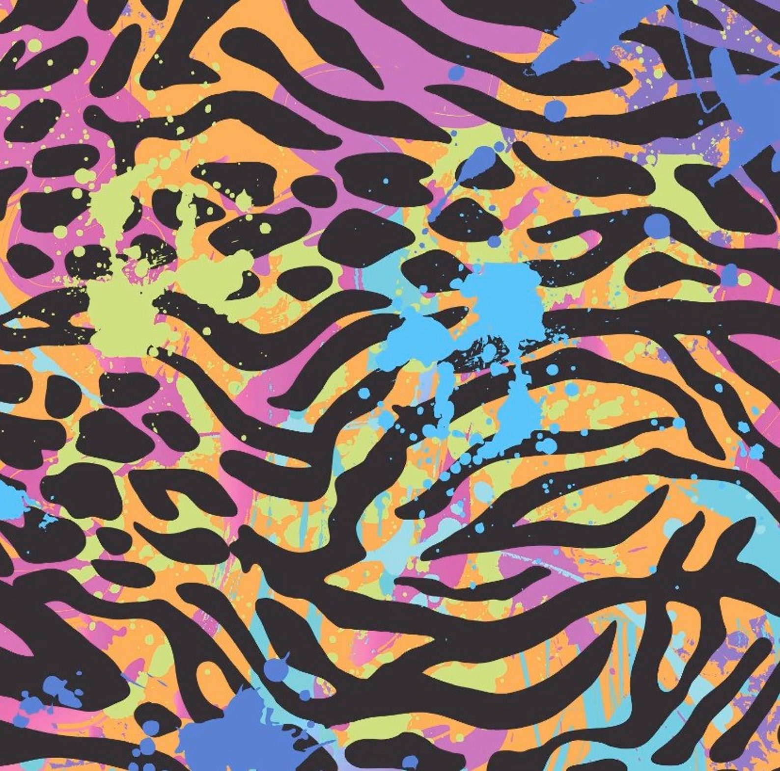 FS487 Zebra Paint Splat Print on High Quality Dress Making Etsy UK