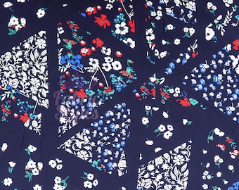Floral Geometric Fabric | Triangle Navy Viscose Spandex Elastane Jersey Stretch Knit | 150cm Wide 170gsm