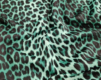 Green Leopard Jersey Fabric | Animal Print Stretchy Scuba & Velvet | Polyester Spandex Fabric (FS005_7)