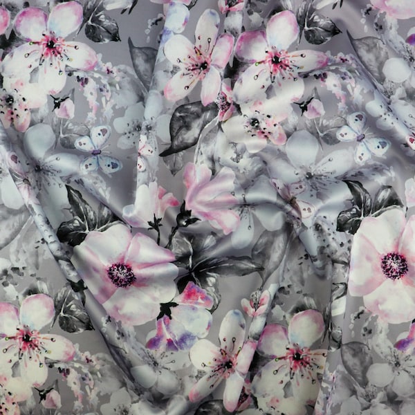 FS1004 Floral Bloom Flowers Print on High Quality Dress Making Jersey Stretchy Scuba Knit Fabric - (Sold Per Metre)