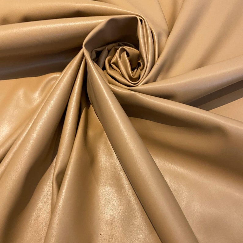 FS410_5 Camel PU Polyester Faux Leather Stretch Fabric per Etsy