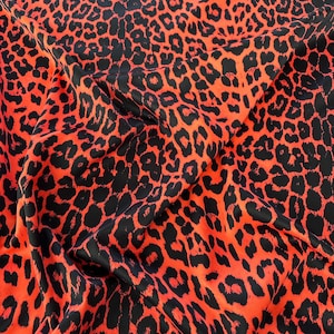 Orange Leopard Jersey Fabric | Animal Print Stretchy Scuba & Velvet | Polyester Spandex Fabric (FS005_9)