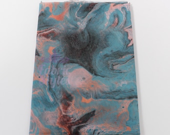 Blue Orange Marble Power Mesh Fabric | Lightweight 90gsm 4Way Stretch 160cm Wide