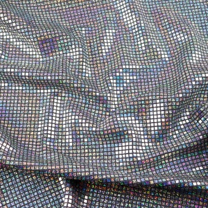Silver Holographic Square Sequin Stretch Lurex Fabric, Mirror Ball Fabric, Disco Fabric, Dance Costume Fabric, Festival Fabric image 8