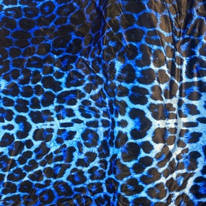 Blue Leopard Jersey Fabric | Animal Print Stretchy Scuba & Velvet | Polyester Spandex Fabric (FS005_8)