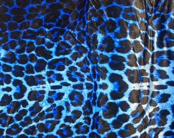 Blue Leopard Jersey Fabric | Animal Print Stretchy Scuba & Velvet | Polyester Spandex Fabric (FS005_8)
